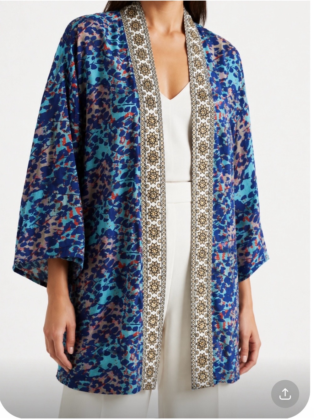 SOFT SURROUNDINGS Cultured Cool Kimono Blue and Coral Size XL